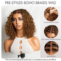 Tedhair 150% Density 5X5 Closure Lace with Boho Braids Pre-Cut Glueless Lace Wig Ombre Brown Highlight Curly