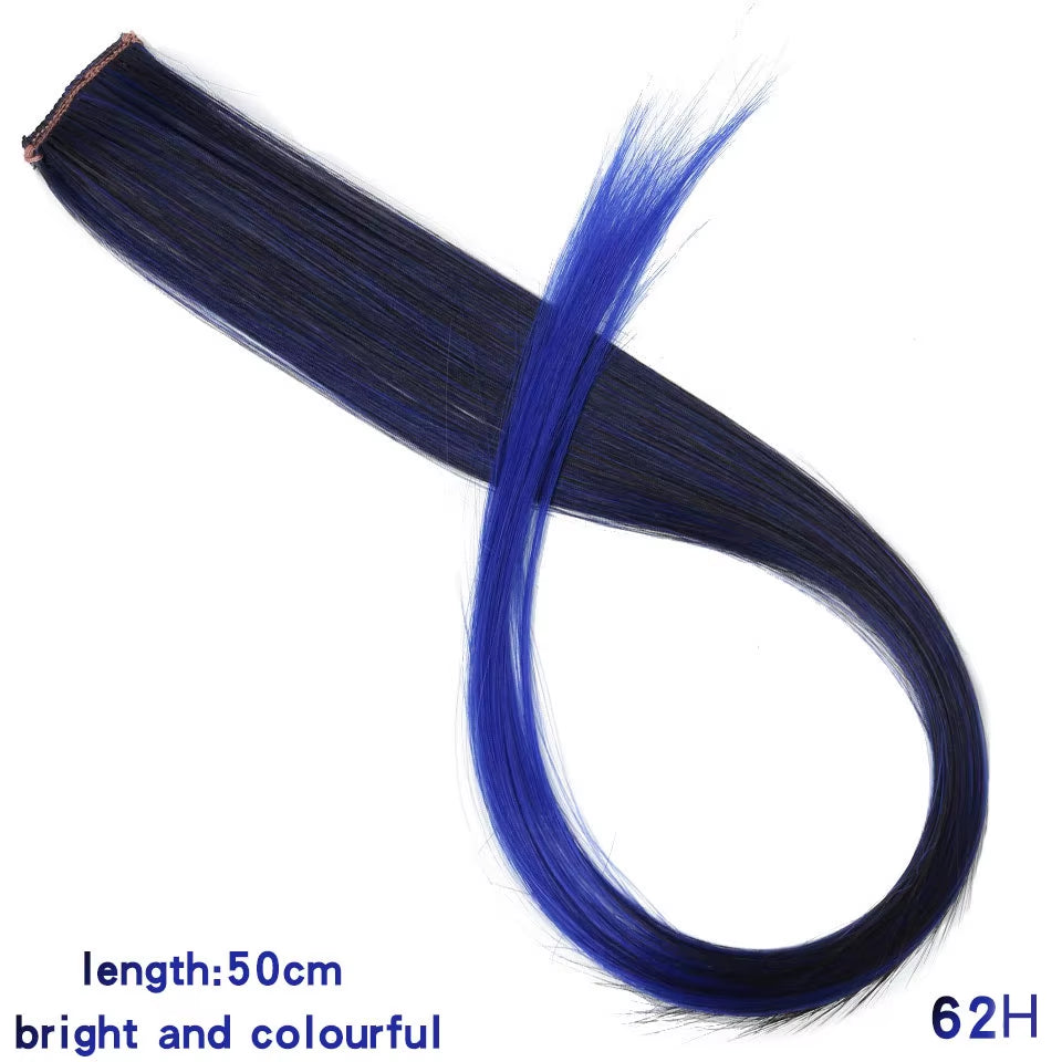 Lupu Synthetic Long Straight Rainbow Highlight Colored Hair Extensions Clip in Fake Hair Pieces for Women Heat Resistant
