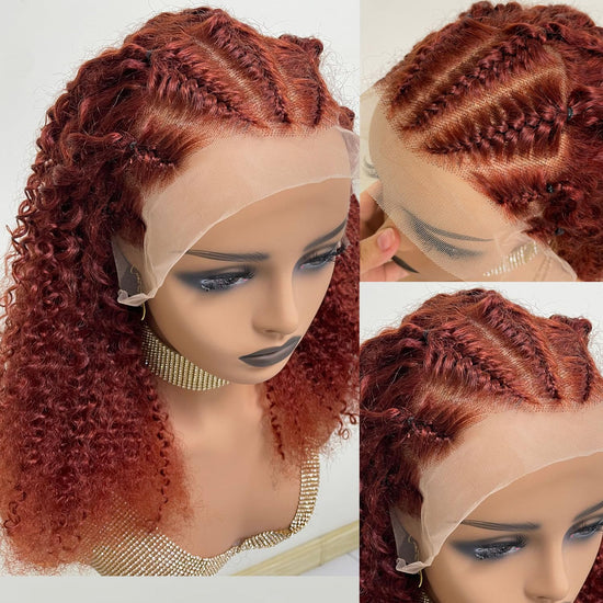 Mongolian Curly Human Hair Wig Pre Plucked 13X4 HD Transparent Lace Front Wigs for Women Reddish Brown Curly Lace Frontal Wig Fashion Braided 18Inch