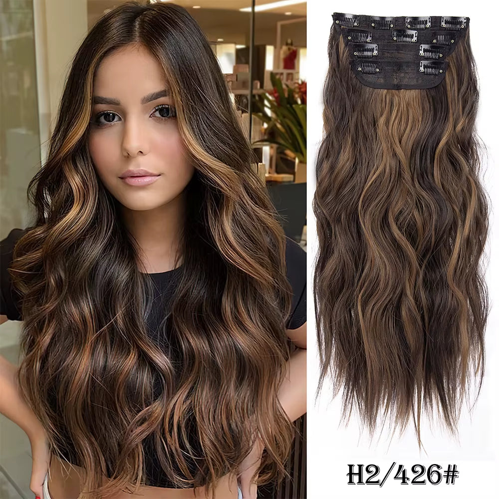 Long Wavy Synthetic Clip-In Hair Extensions 4Pcs Set