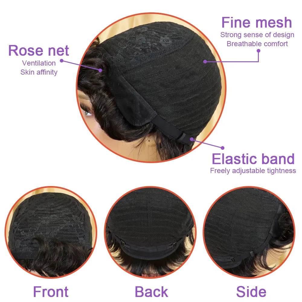 Ombre Pixie Cut Human Hair Wig with Bangs