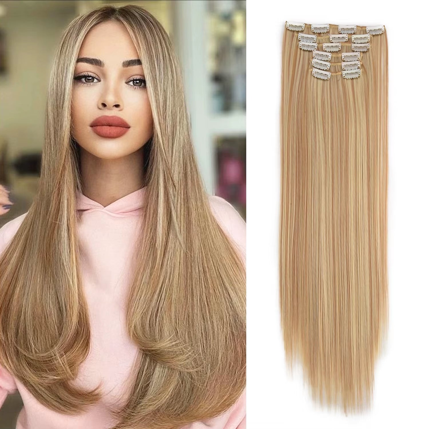24-Inch Synthetic Clip-In Hair Extensions 6Pcs Straight Hairpieces