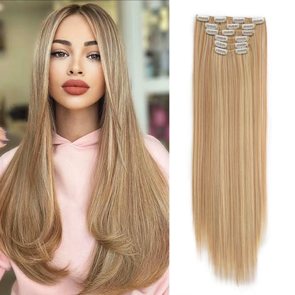 24-Inch Synthetic Clip-In Hair Extensions 6Pcs Straight Hairpieces