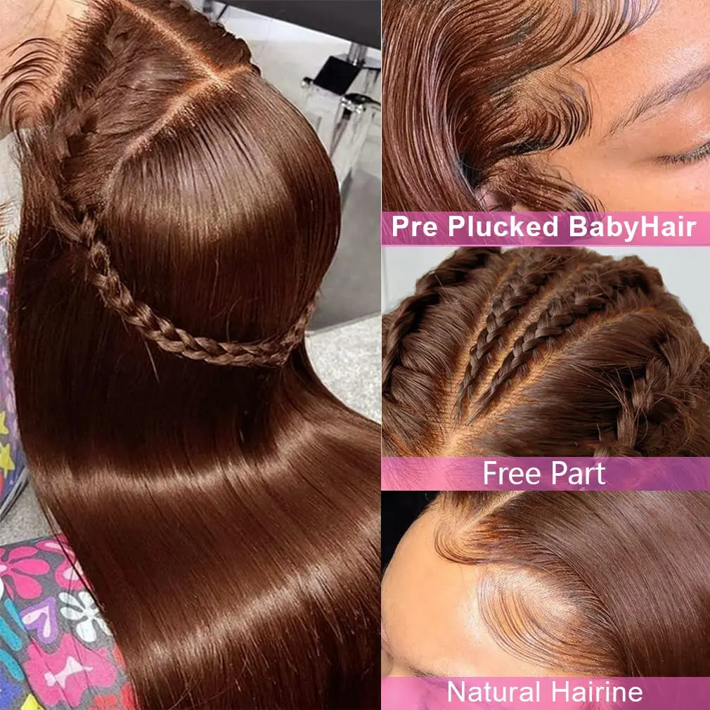 13X4 Chocolate Brown Straight Lace Front Wigs Human Hair 13X6 Transparent HD Lace Frontal Wig Pre Plucked Brown Glueless Wigs