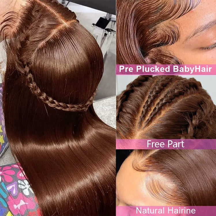 13X4 Chocolate Brown Straight Lace Front Wigs Human Hair 13X6 Transparent HD Lace Frontal Wig Pre Plucked Brown Glueless Wigs