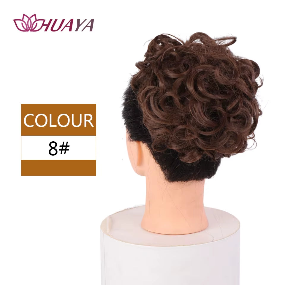 HUAYA Curly Chignon Messy Bun Updo Clip in Hair Piece Extensions Wiht Hairpins Elastic Band Synthetic Hair Bun Black Blonde