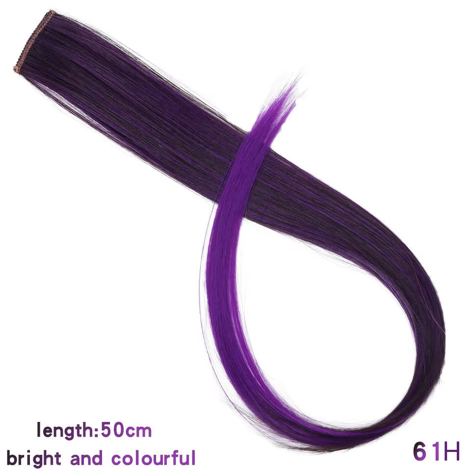 Lupu Synthetic Long Straight Rainbow Highlight Colored Hair Extensions Clip in Fake Hair Pieces for Women Heat Resistant