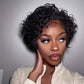 Short Pixie Cut Curly Lace Front Wigs Brazilian Remy Colored Human Hair Ombre Human Hair Wig HD Lace Front Wigs Pre Plucked 1 Inch Hairline Water Wave Pixie Cut Wigs for Black Women (
