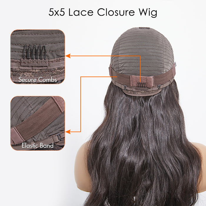 Tedhair 180% Density 5X5 Glueless Lace Closure Wig Body Wave