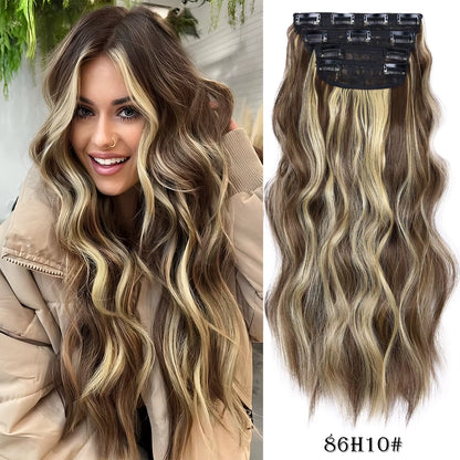 Long Wavy Synthetic Clip-In Hair Extensions 4Pcs Set
