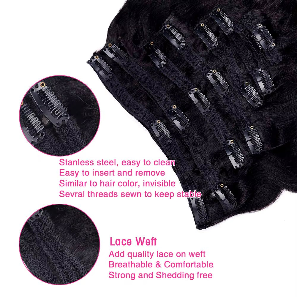 Body Wave Clip in Hair Extensions 100% Human Hair with Double Weft Brazilian Clip in 8Pcs 120G for Black Woman Clip Ins Hair 