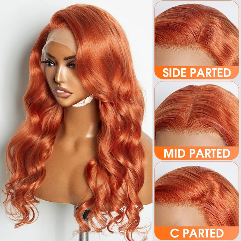Tedhair 150% Density 13X4 Pre-Plucked Free Part Lace Frontal Wig Body Wave 24 Inches Ginger