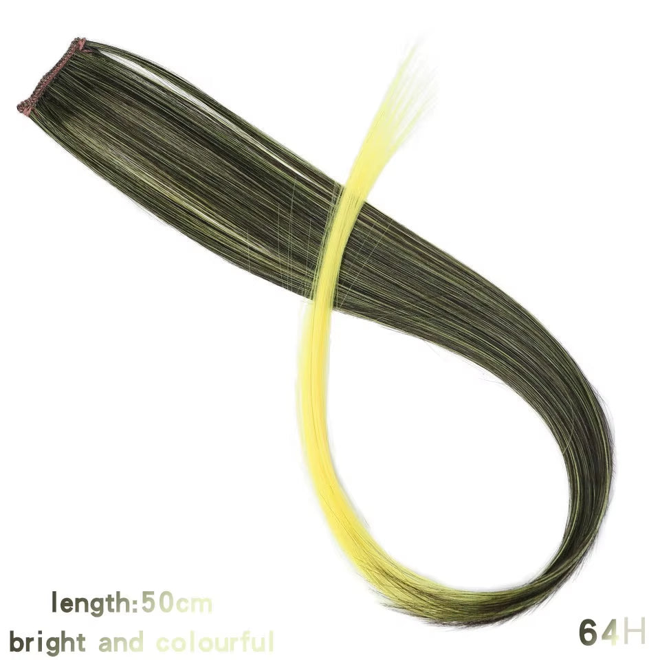 Lupu Synthetic Long Straight Rainbow Highlight Colored Hair Extensions Clip in Fake Hair Pieces for Women Heat Resistant