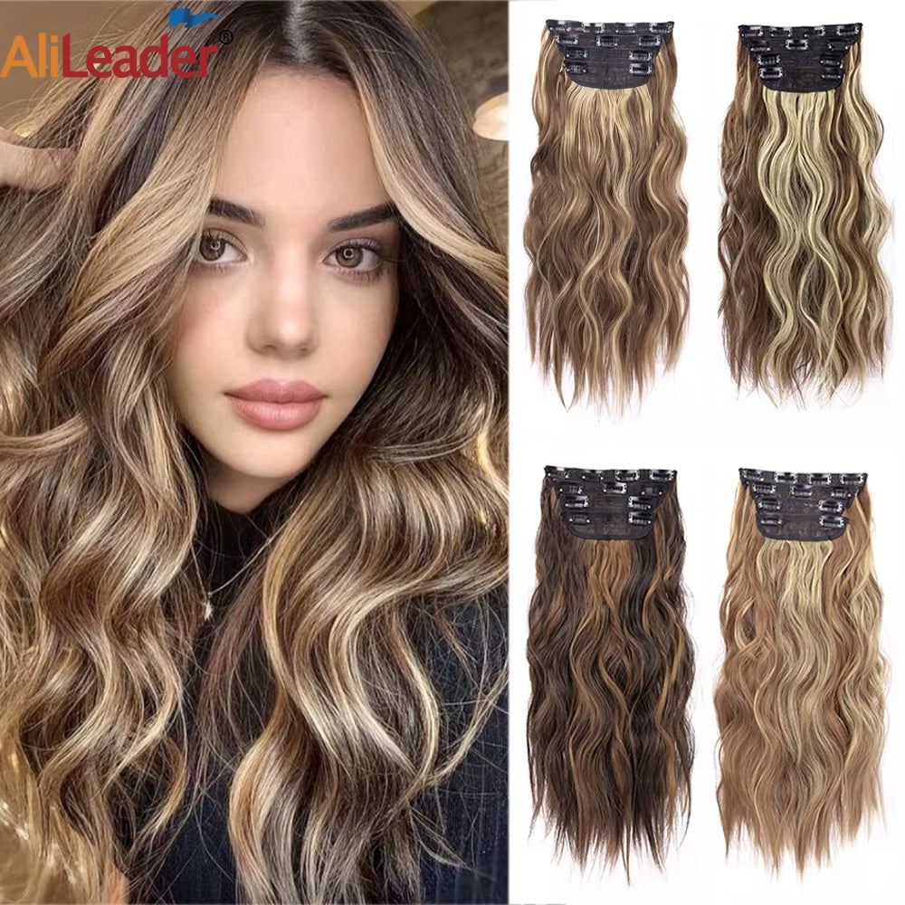 Long Wavy Synthetic Clip-In Hair Extensions 4Pcs Set