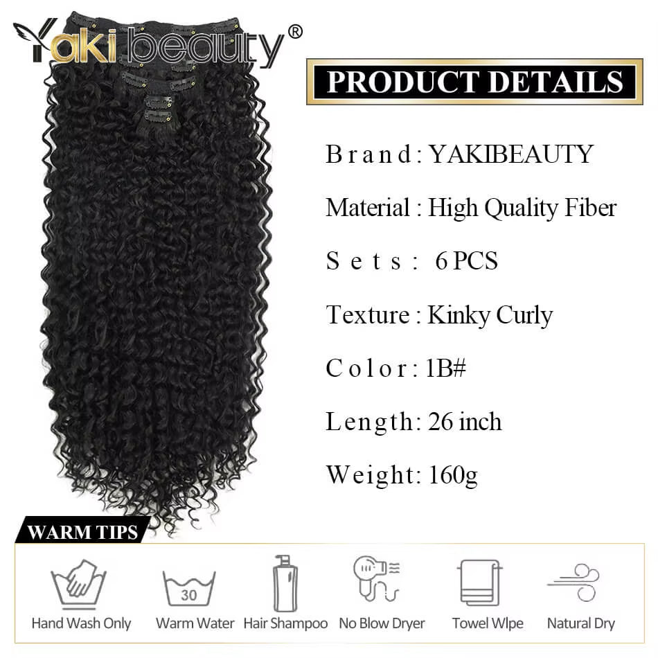 26-Inch Synthetic Jerry Curly Clip-In Hair Extensions 140G
