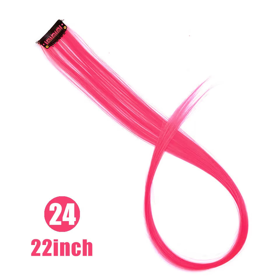 Lupu Synthetic Long Straight Rainbow Highlight Colored Hair Extensions Clip in Fake Hair Pieces for Women Heat Resistant
