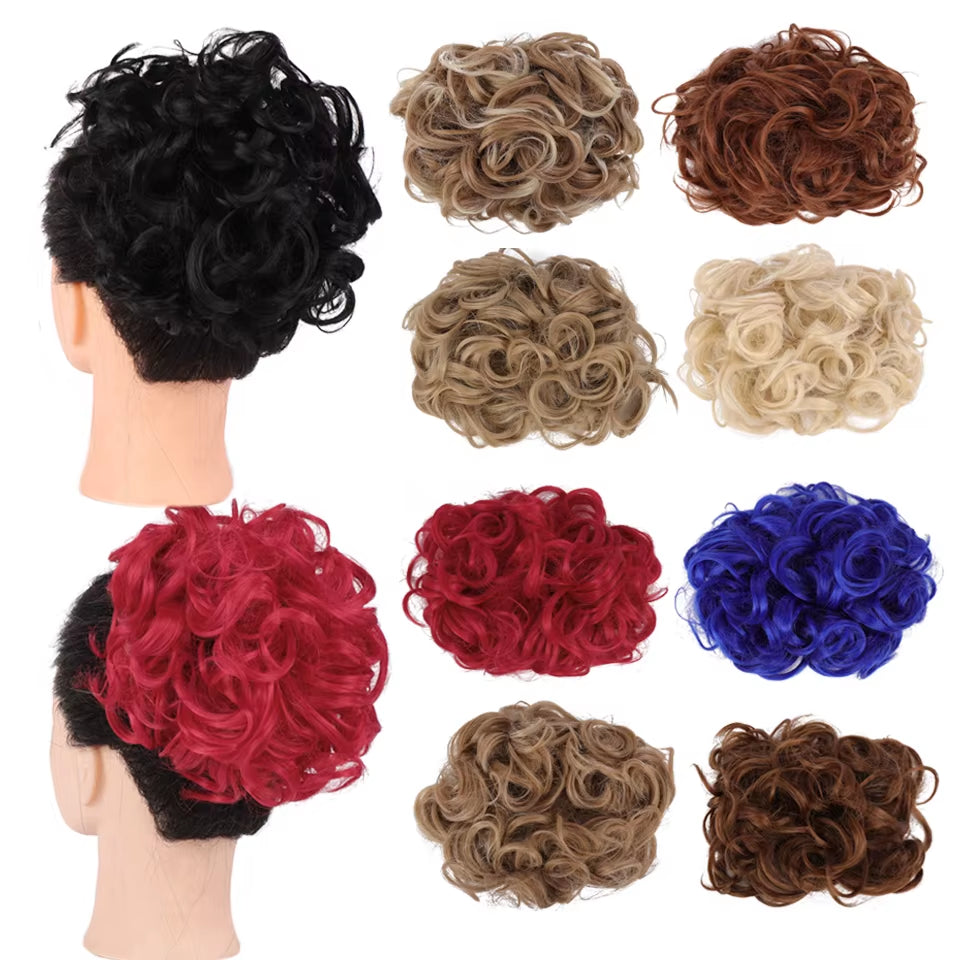 HUAYA Curly Chignon Messy Bun Updo Clip in Hair Piece Extensions Wiht Hairpins Elastic Band Synthetic Hair Bun Black Blonde