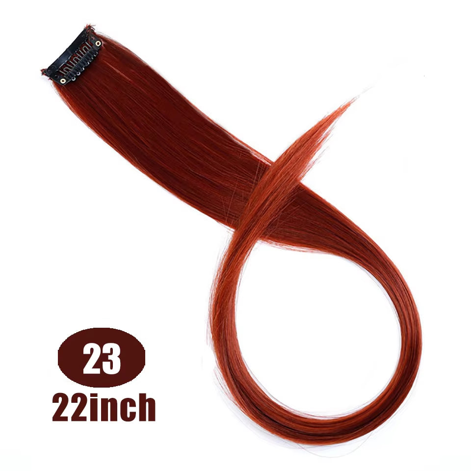 Lupu Synthetic Long Straight Rainbow Highlight Colored Hair Extensions Clip in Fake Hair Pieces for Women Heat Resistant