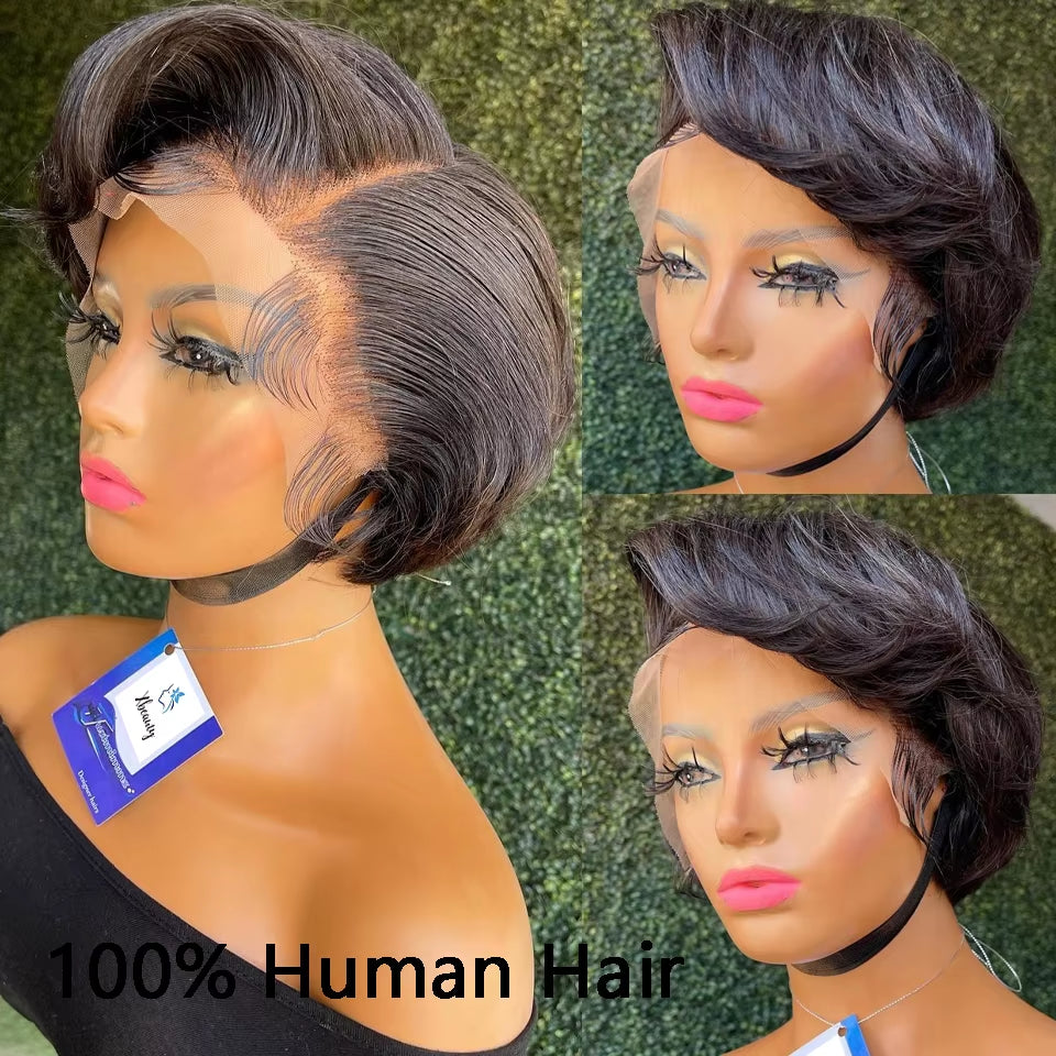 Short Bob Pixie Cut Transparent Lace Front Wig