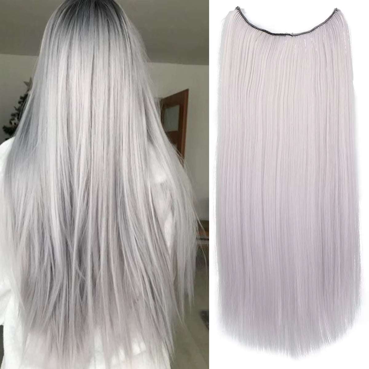 Long Straight Synthetic Hair Extension Invisible Fishing Line