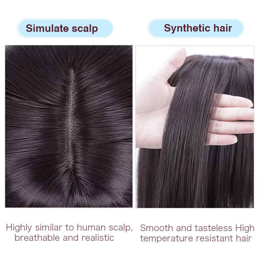 Synthetic Clip-In Hairpiece with Bangs for Thinning or White Hair