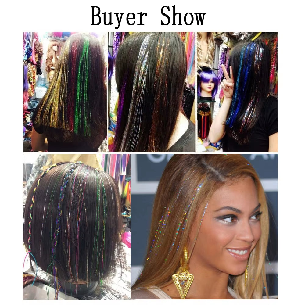 Sparkle Synthetic Hair Tinsel Extensions Bling Glitter Strands