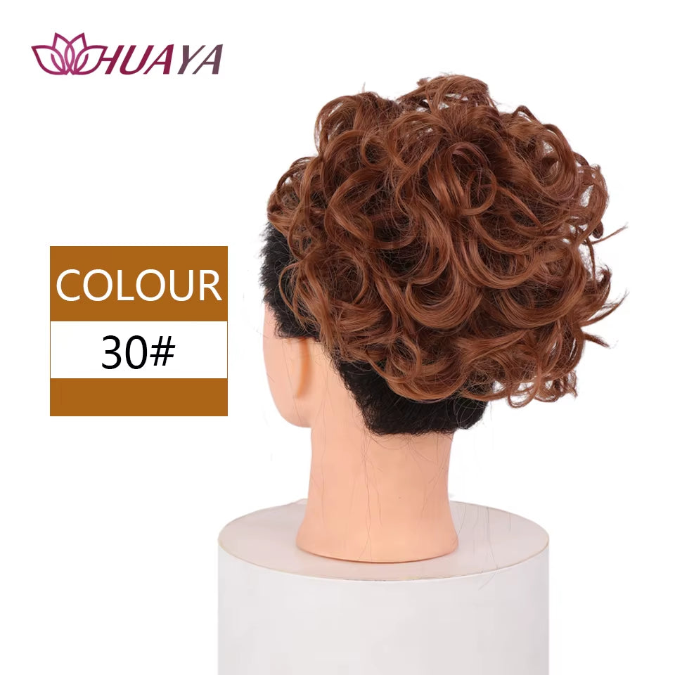 HUAYA Curly Chignon Messy Bun Updo Clip in Hair Piece Extensions Wiht Hairpins Elastic Band Synthetic Hair Bun Black Blonde